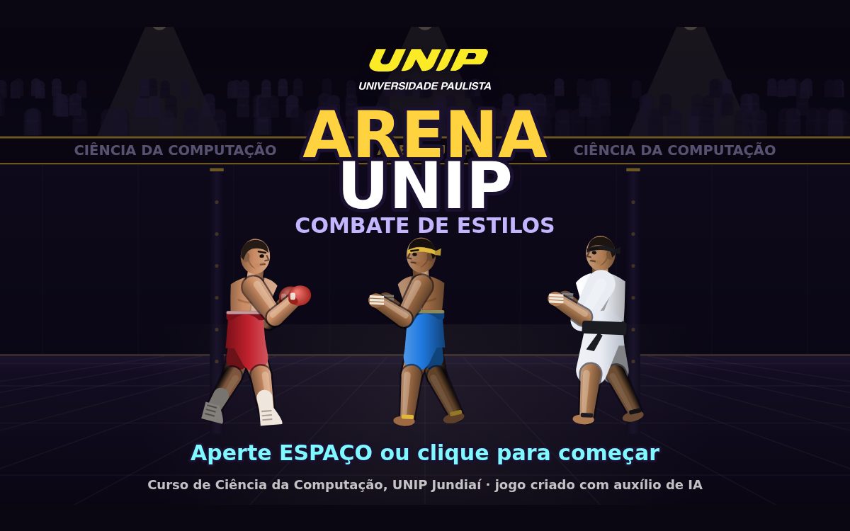 Tela inicial da Arena UNIP com três lutadores