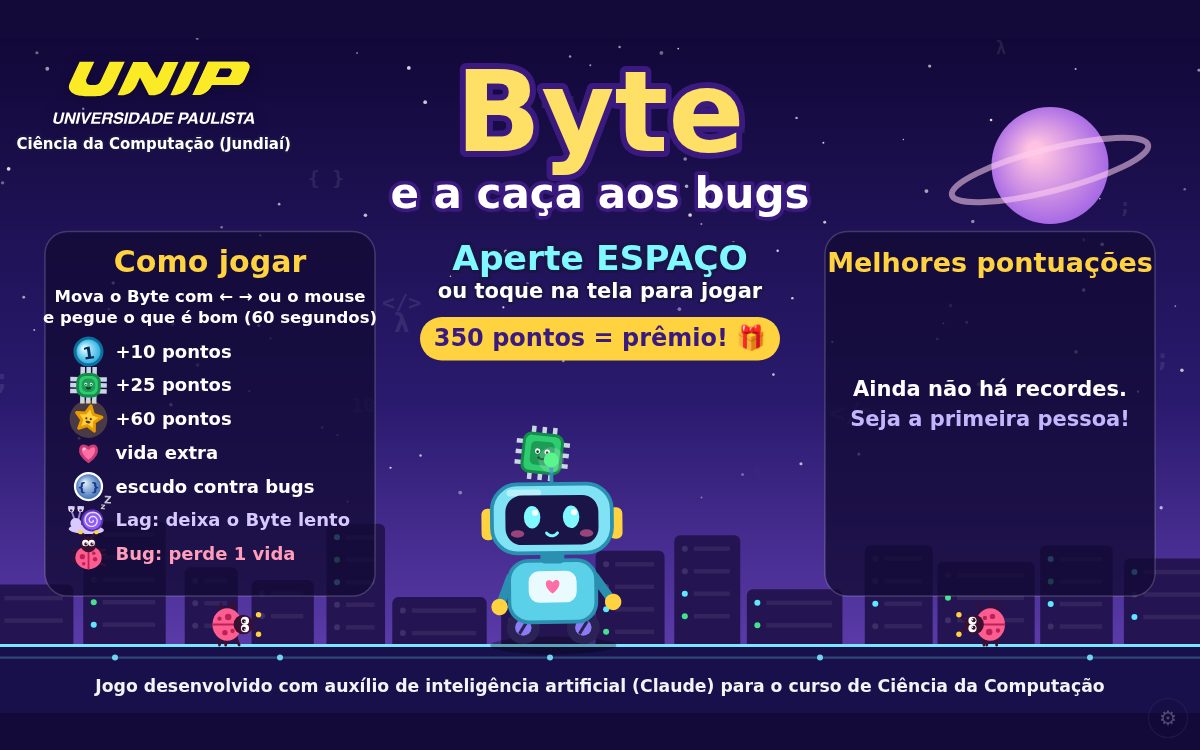 Tela inicial do Byte e a caça aos bugs
