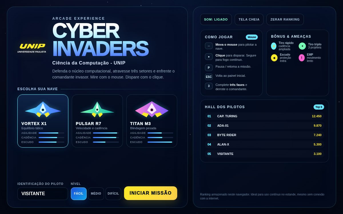 Tela inicial do Cyber Invaders